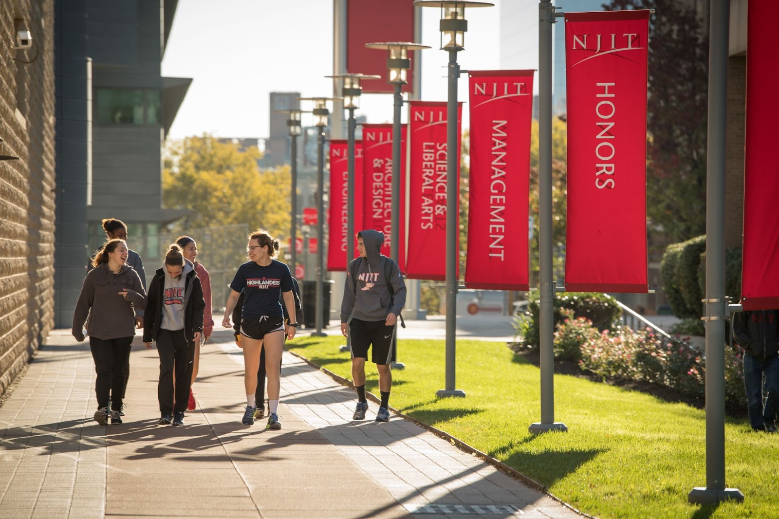 College students walking outside on campus